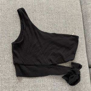 One Shoulder Tie Black Crop Top